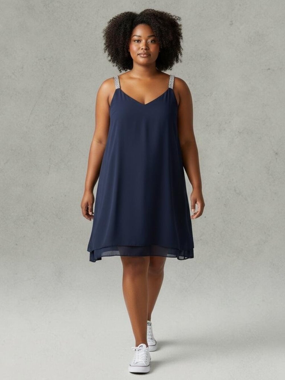 MSK Petite Dress Womens 14P Navy Sequin Strap Party Dress NWT